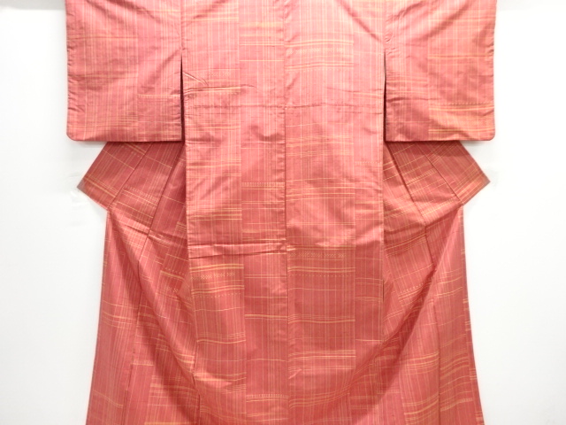 格子織出し手織り紬着物